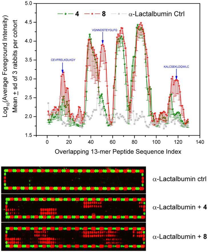 peptides in duplicate samples: >50 rabbit IgG antibodies outcome: fingerprint