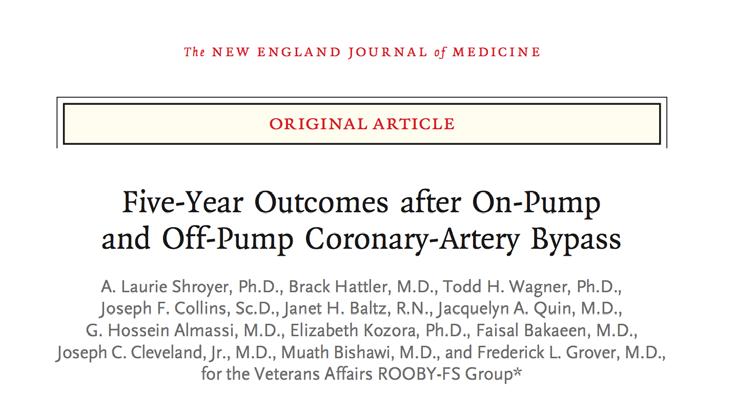 ROOBY at 5 Years N = 2203 Off pump On Pump Death: Absolute Difference 3.3% Relative Risk 28% Number Patients 1104 1099 Primary at 5 y Death 15.2% 11.9% 0.02 MACE with Death 31.