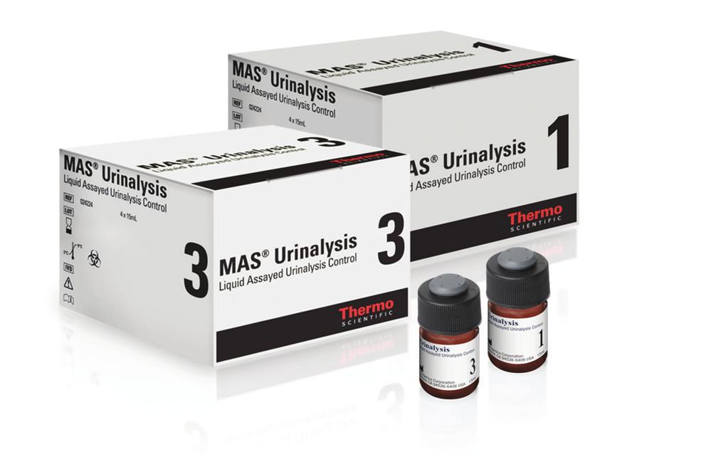 Thermo Scientific MAS Urine Chemistry Controls MAS UA Control A bi-level control that is liqid and ready-to-se with improved room temperatre storage capability.