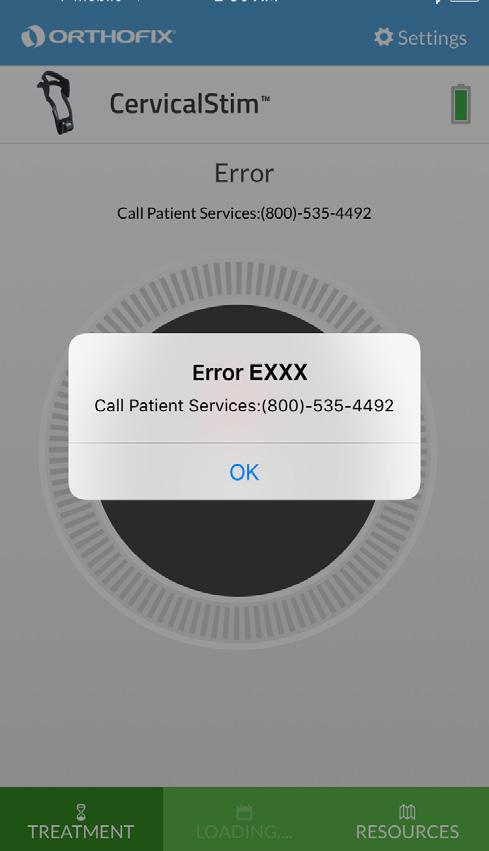 c Device Error Messages Device Error The Error Message means that your bone growth therapy