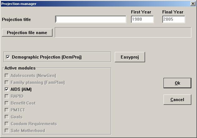 Step 4. Create a population projection Create a new population projection by selecting File and New projection from the Spectrum menu.