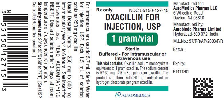 Hyderabad 500 072, India Revised: 09/2013 PACKAGE LABEL-PRINCIPAL DISPLAY PANEL - 1 gram Vial Label Rx only NDC 55150-127-15 OXACILLIN FOR INJECTION, USP 1 gram/vial Sterile Buffered - For Intramus