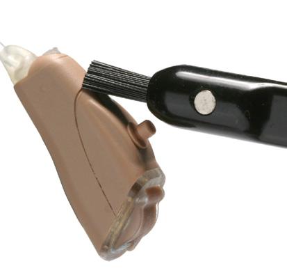 Smaller hearing aid batteries can be difficult to handle and can often roll away when dropped. Use the filament line to clear blockage in the polytube.