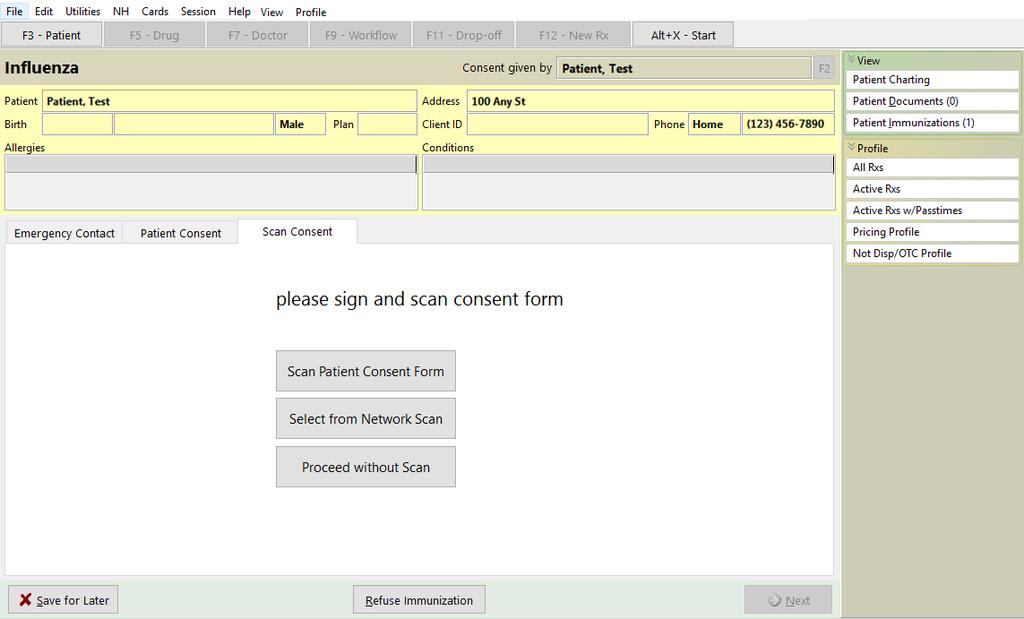 5. Sign the consent form. Have the patient sign the form as well. 6. The Scan Consent tab will appear.