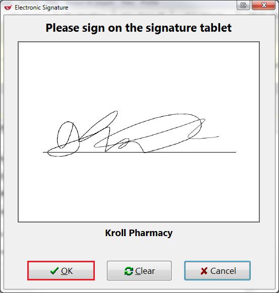 If you have electronic signatures enabled, the pharmacist will be prompted to sign the signature pad in order to proceed.