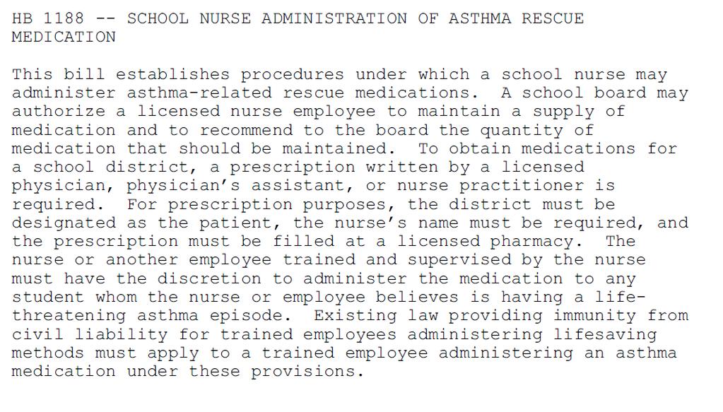 Treatment Op8ons for a Life Threatening Asthma A>ack (in a school sekng) Based on similar Missouri law for epinephrine use in