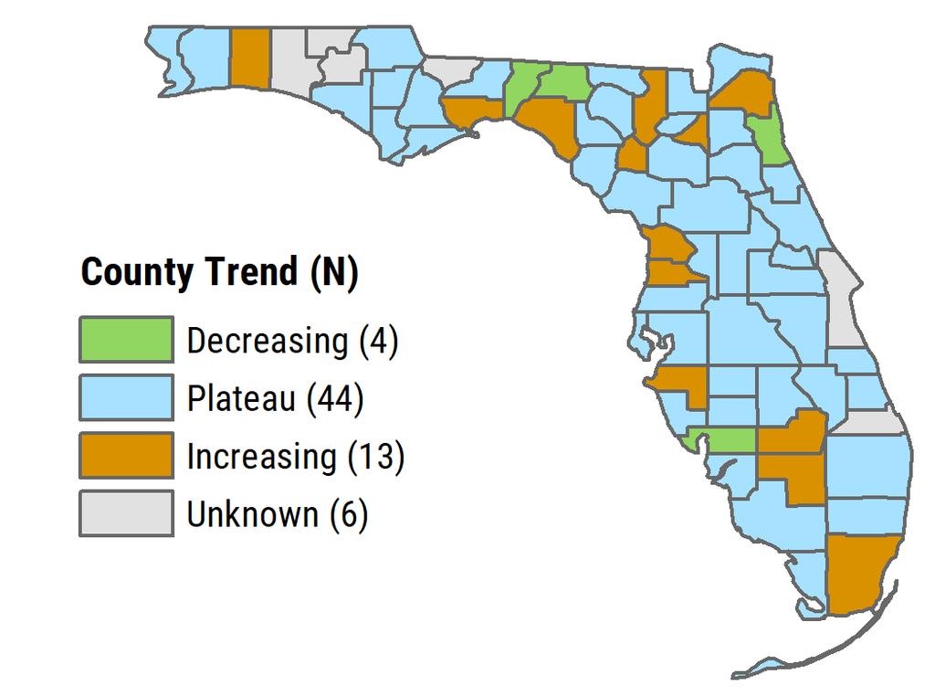 Setting Type County Influenza Activity Page 4 Map 1: The majority of counties reported no activity or mild activity for week 4.