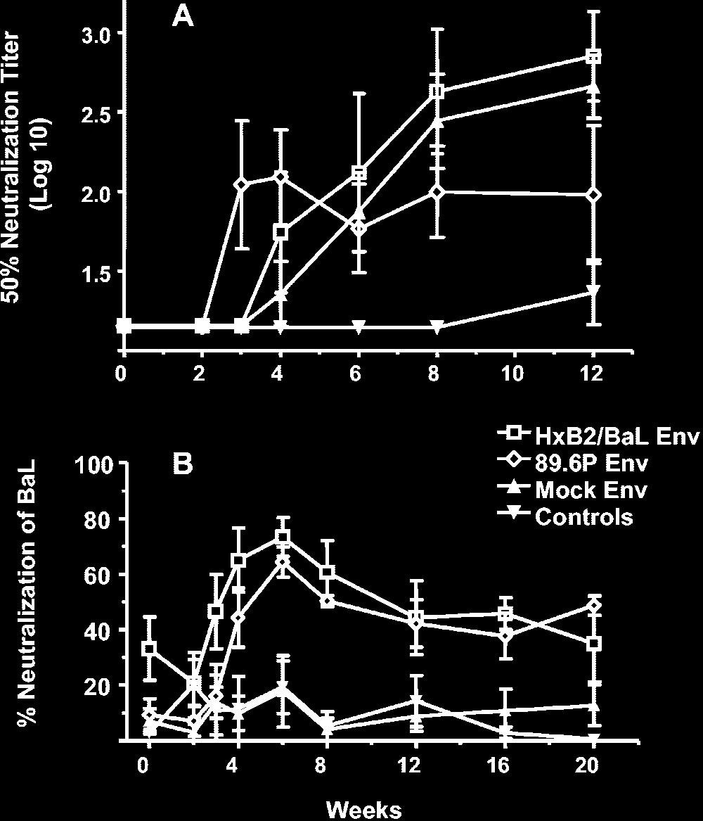 VOL. 79, 2005 DNA-rAd5 IMMUNIZATION OF MONKEYS AGAINST HIV-1 777 FIG. 6. Neutralizing antibodies measured after SHIV89.6P challenge.