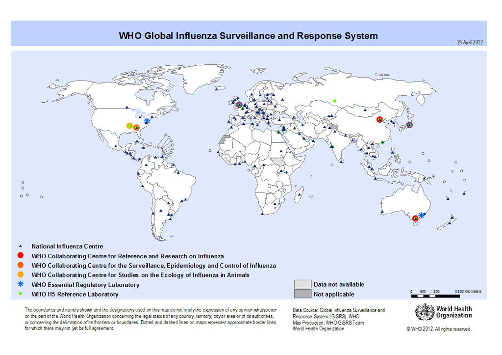 WHO has set up a Global Influenza Surveillance Network (GISN) Perform antigenic analysis and HA sequencing Assess epidemiologic behavior Identify potential circulating strains