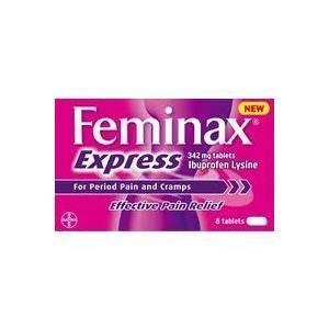 OTC Treatment Feminax Express Ibuprofen lysine 342mg (16tabs) (GSL) Each tablet contains 200mg ibuprofen as lysine Fast relief for period pain and associated