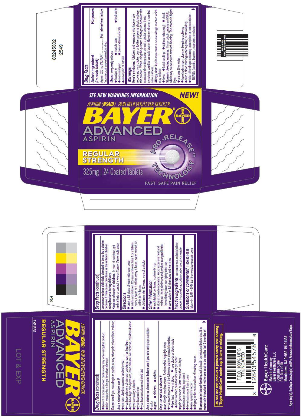 BAYER ADVANCED ASPIRIN REGULAR STRENGTH aspirin tablet Product Information Product T ype HUMAN OTC DRUG Ite m Code (Source ) NDC:0 28 0-26 0 5 Route of Ad minis tration ORAL Active Ing redient/active