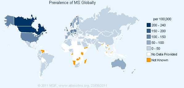 Prevalence of multiple sclerosis in the world in 2008 3 The age group with the highest numbers of patients has been estimated to be within the 35-64 year old group for both sexes and for all