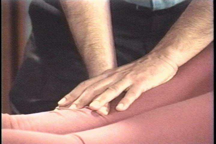 E. Fascial Stretch: Dr. Rettner: Then the last aspect is fascial stretch. Just go beneath the skin, not quite to muscle and check the motion. It s restricted right here.