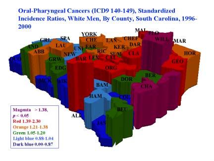 Oral-Pharyngeal Cancers. SIR s were plotted for oral-pharyngeal cancers (ICD-9-CM codes 140-149).