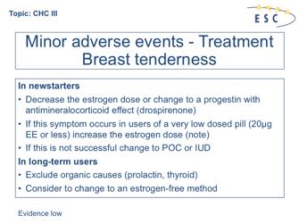 Breast tenderness and ovarian cysts in users of very-low-dose pills can be caused by diminished suppression of