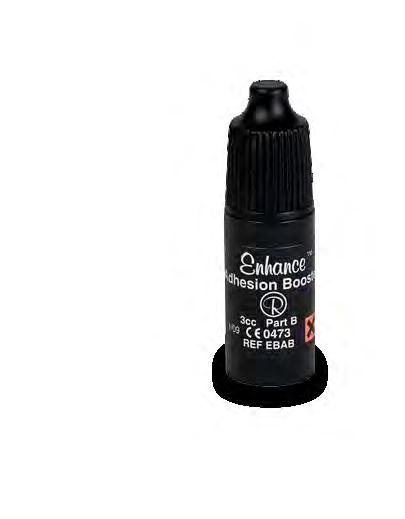 #600030 Enhance Adhesion Booster Enhance will increase the adhesion of any chemical, light or dual cure to fluoresced, hypocalcified and deciduous enamel such as acrylic, composite or metal surfaces