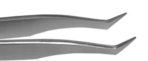 The tips of the tweezers are serrated for a firm grip of the bracket.