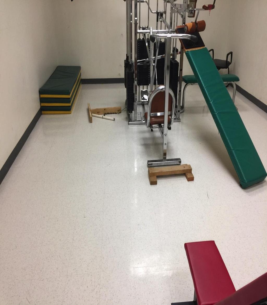 NMS Weight Room Concerns Flooring: Room does not have non-slip rubber flooring safety issue Proper flooring Acts as floor
