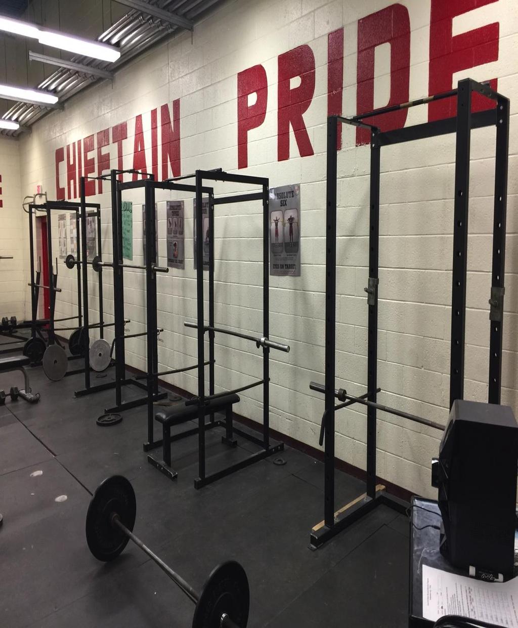 SHS Weight Room Concerns Equipment Spacing (continued): Limited space for 7-foot Olympic bars should be 2-feet of open space on each side for