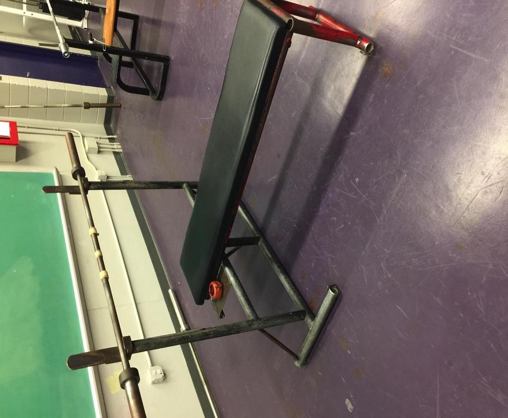 KMS Weight Room Concerns Free Weights/Plate Loaded Equipment: Racks and benches are not secured to the floor very dangerous Racks are very old and do not allow users to get in the