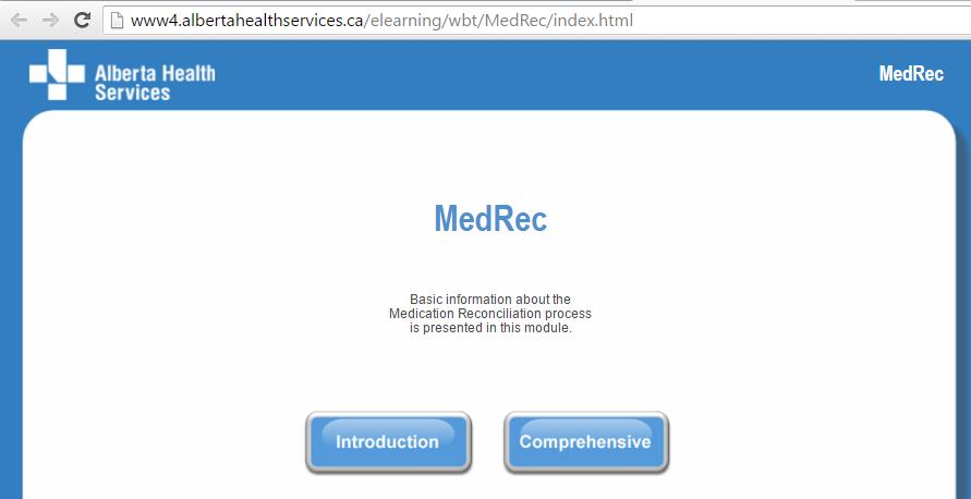 MedRec Online Resources Alberta Health Services Medication Reconciliation