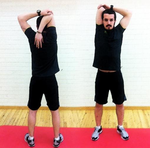 Triceps Stretch Lift your left arm straight over your head and then bend the