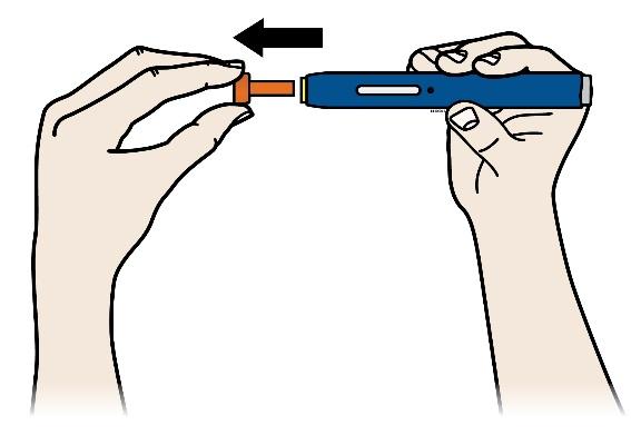 Step 2: Get ready A Pull the orange cap straight off only when you are ready to inject.