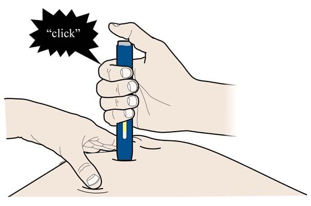 D Keep PUSHING down on the skin. Then LIFT thumb. Your injection could take about 15 seconds.