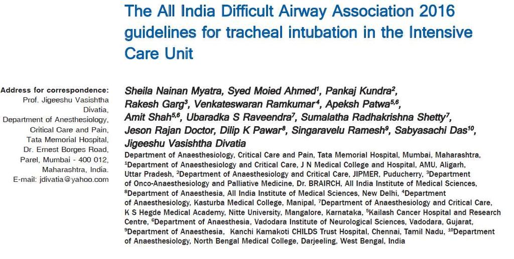 First Guideline for Tracheal Intubation