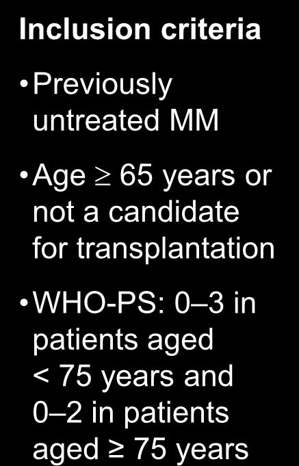 HOVON-87: MPT vs MPR in transplantineligible patients with newly diagnosed MM Inclusion criteria Previously untreated MM Age 65 years or not a candidate for transplantation WHO-PS: 0 3 in