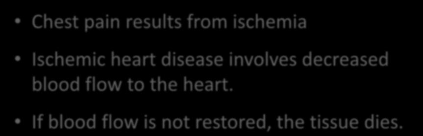 Cardiac Compromise Chest pain results from ischemia Ischemic heart disease