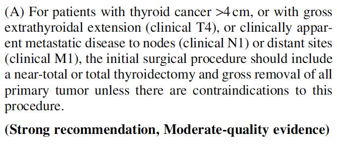 Extent of thyroidectomy: Recommendation