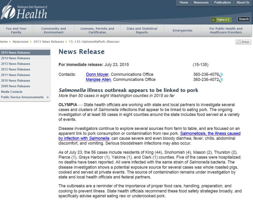 Background On July 23, 2015, the Washington State Department of Health issued a news