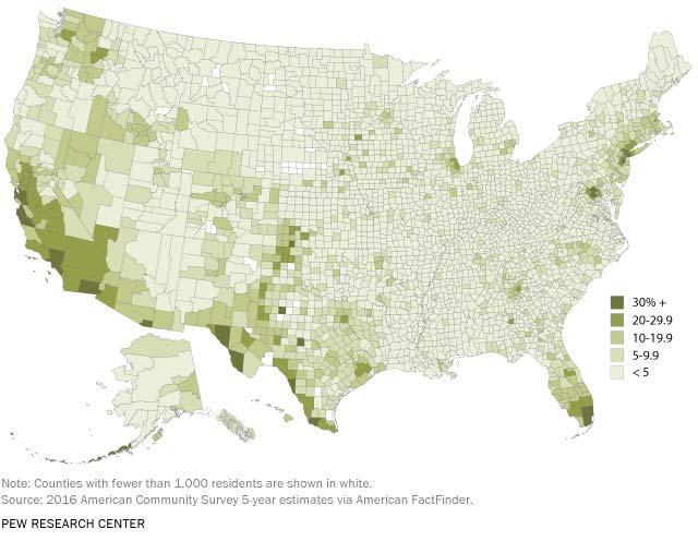 FOREIGN-BORN POPULATION OF THE U.S., 2012-2016 Source: http://www.pewhispanic.org/2018/09/14/facts-on-u-s-immigrants-county-maps/ 3 PROPORTION OF FOREIGN-BORN RESIDENTS, US & WA, 1900-2010 25.