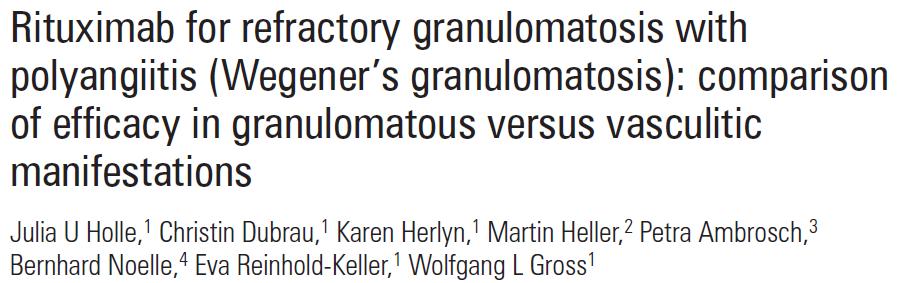 Efficacy of RTX compared in 59 pts with refractory AAV with either granulomatous vs vasculitic