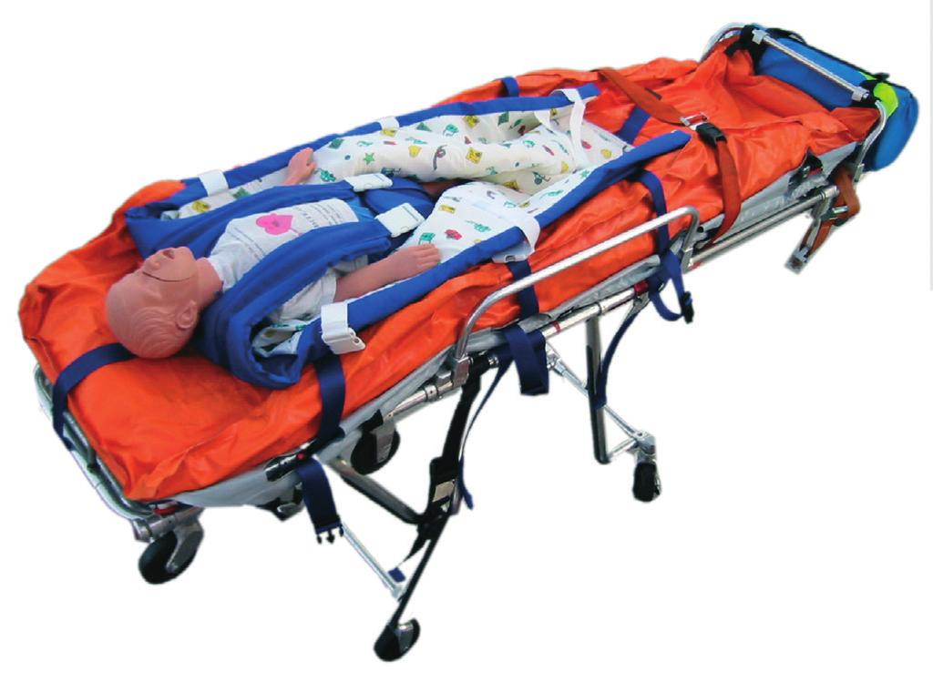FIXED TO THE STRECHER Complete of safety-belts allowing to block the newborn in 3 positions, avoiding children usual