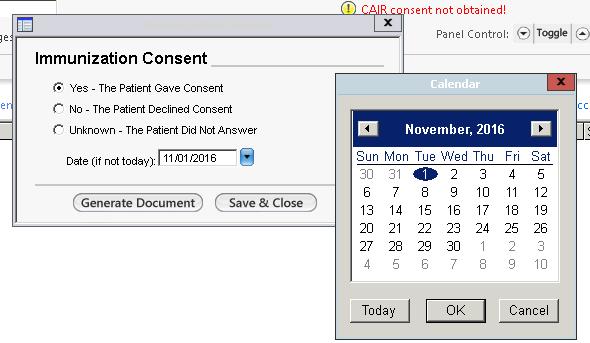 Once an option has been selected, the Date will default with the date of service date (encounter date).