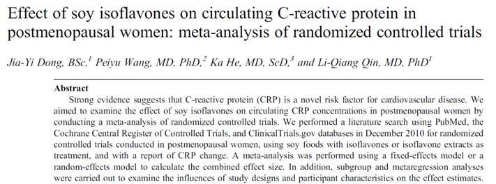 Menopause 18: 1256, 2011 Effects of Soy* on Levels of C Reactive Protein (mg/l) in