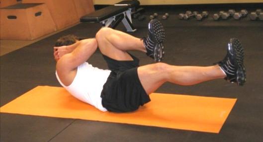 25 Bicycle Crunches - Lay flat on your back as if doing a crunch. Bring in one knee towards the opposite shoulder.