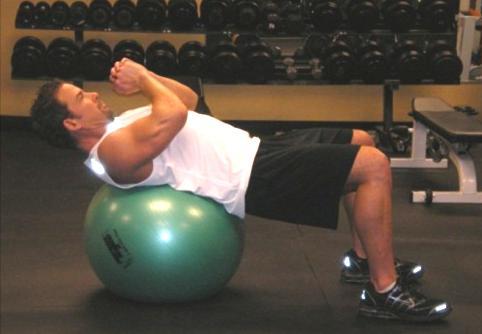 27 Ball Crunches - Lie across the top of a stability ball with your feet placed firmly on