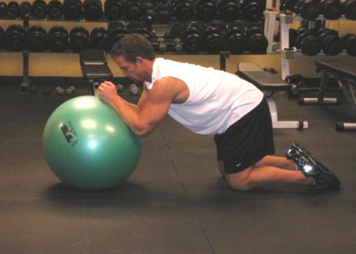 45 FAVORITE EXERCISES FOR ATHLETIC ABS 1 Kneeling Roll Out - Begin in a kneeling position with your hands and elbows on the ball. Make sure your abs are contracted and your back is flat.