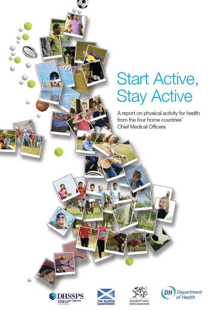 UK physical activity guidelines 2011 150 minutes of moderate or 75 minutes of vigorous physical activity per week in