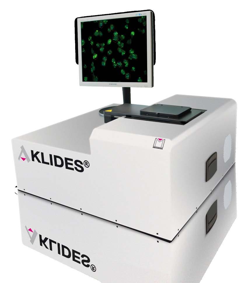 The Platform Motorized, inverse fluorescence microscope with 4 objectives Motorized x-y stage holding up to 5 slides LED light source (4 wavelength) CCD grey scale camera PC including AKLIDES