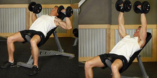 Dumbbell Incline Chest Press Lay back on a bench with a slight incline.
