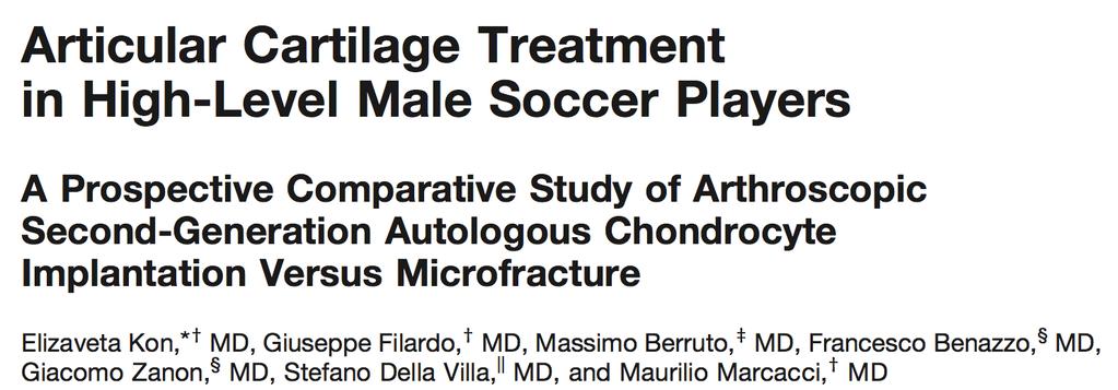 2014 ACI vs Microfracture in soccer players Similar return to sports at 2 years Deterioration of