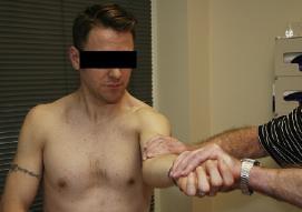 GH Labral Testing - Patient Positioning: Seated with elbow fully extended and forearm fully supinated o Speed s: Standing in front of the patient, therapist asks patient to flex the shoulder from