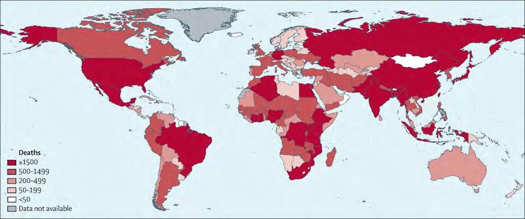 Global mortality estimates >200,000 respiratory, >83,000 cardiovascular >80% in persons <65 years old, ~50% in southeast Asia and Africa Symptomatic