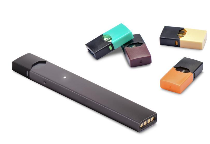 Released in 2015 by Pax Labs 70% market share JUUL Rechargeable, Juul pods -- SD card-sized cartridges: Nicotine