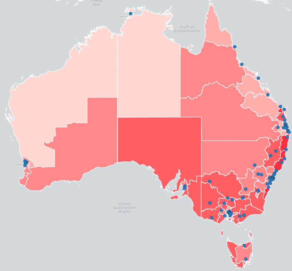 Figure 4.4 Number of strokes (>65 years old) in 2017 and corresponding stroke unit provision Stroke Unit Location Source: Stroke Foundation. No postcode untouched: Stroke in Australia.