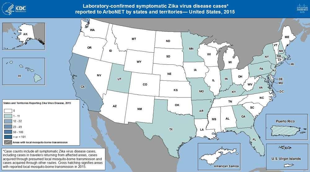 13 2015 Total : US States = 62 + 0, US Territories = 10 + 0 Source: CDC.